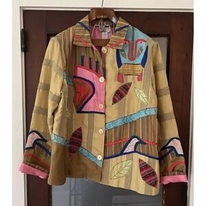 Spirit By Sandy Starkman Blazer Large Colorful Abstract Deaign